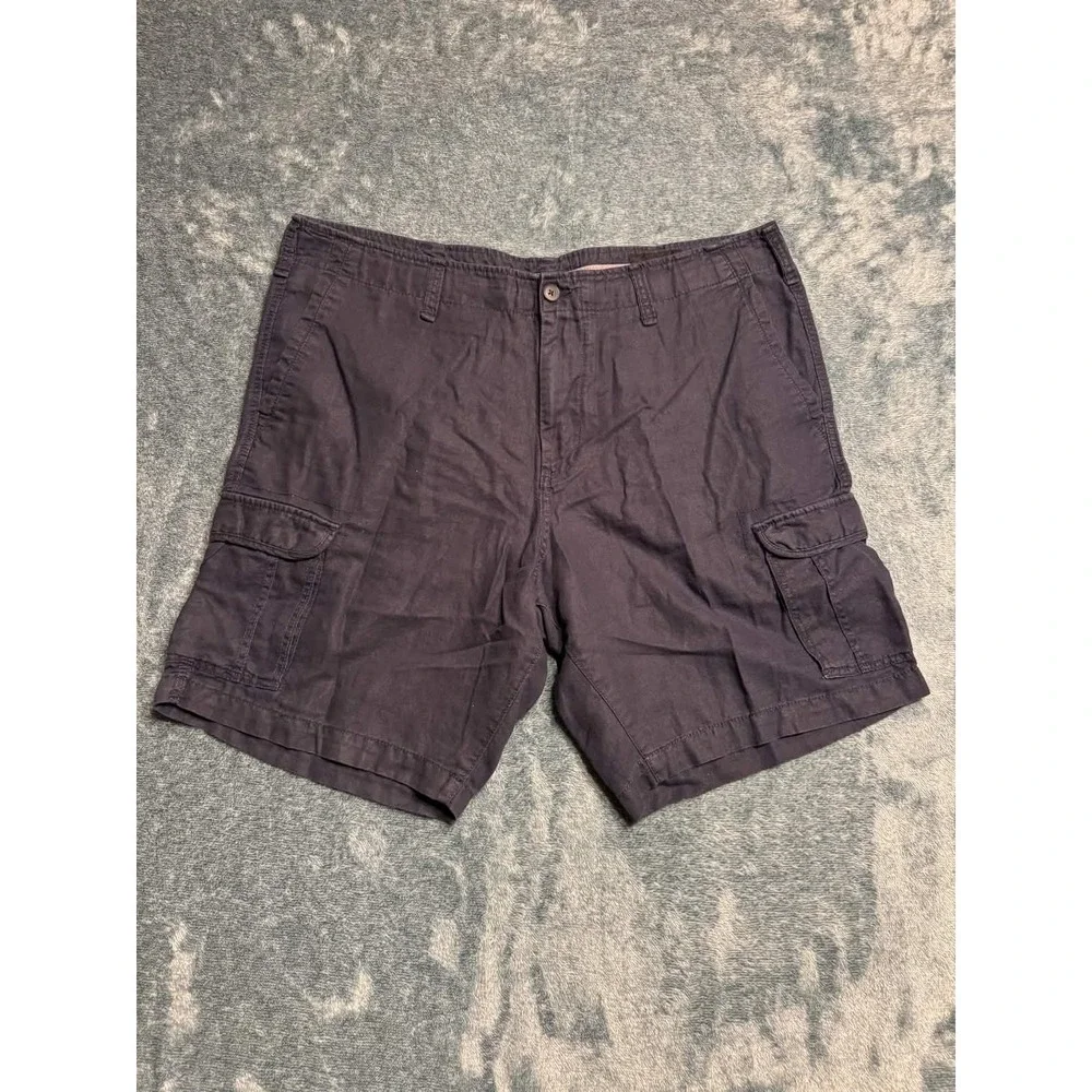 Claiborne Mens Navy Blue Linen Blend Cargo Shorts Size 42 Flat Front Solid 9 In